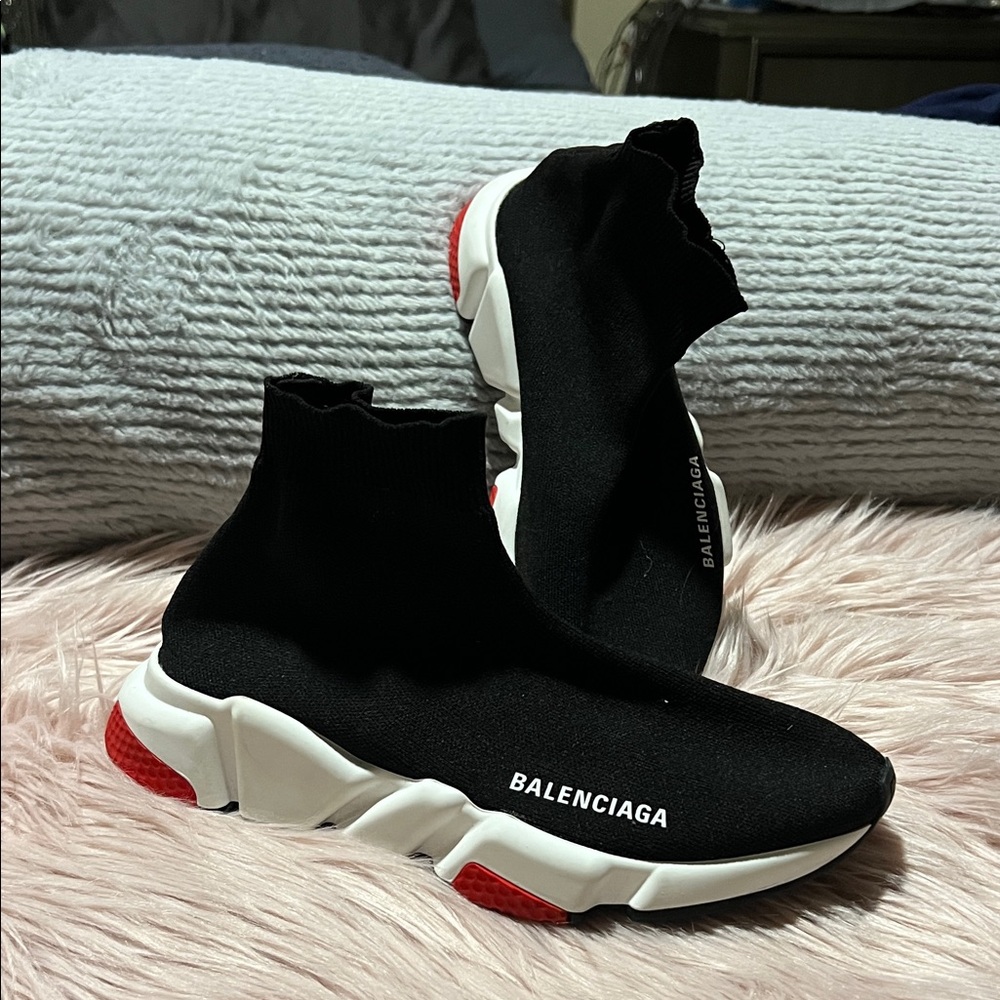 Balenciaga Women's Black and White Sock Sneakers - Picture 2 of 5